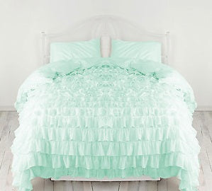 Aqua Ruffle Duvet Cover 300-TC Egyptian Cotton